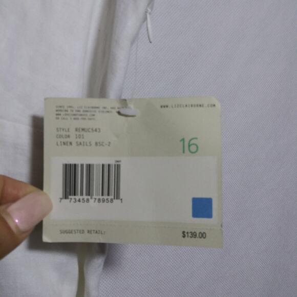 Liz Claiborne White Linen Midi Eyelet Trim Sleeveless Beachy Wedding Dress Sz 16 - Picture 5 of 10